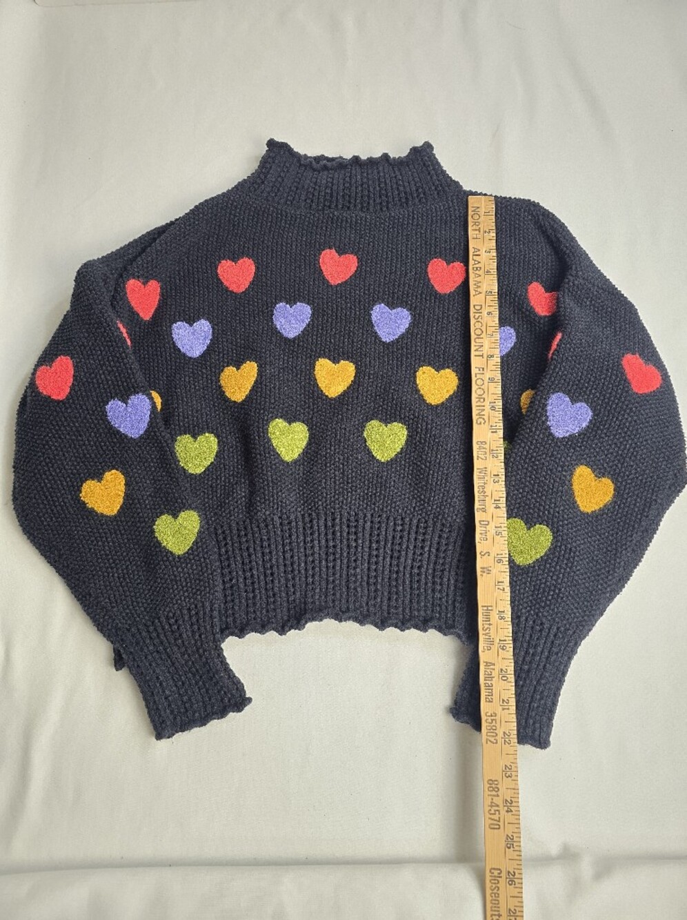 Anthropologie Black Multicolor Heart Sweater Mock Neck Chunky Knit Hearts - Picture 4 of 6